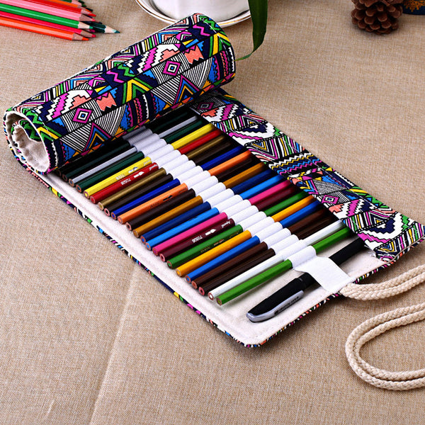 National Canvas School Pencil Case 36/48/72 Holes Roll Up Pencil Bag Portable Pencil Box  School Supplies material escolar