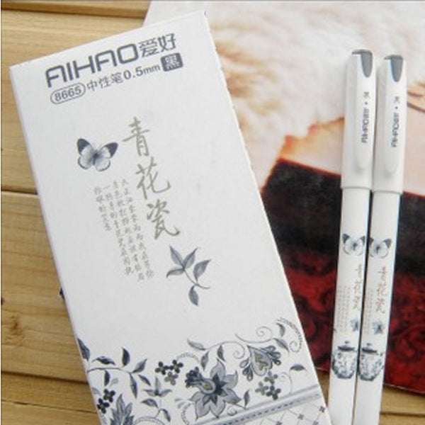 4 pcs/lot Vintage Retro Chinese Style Gel Pen Blue and white porcelain Stationery Office School Supplies Gift Free Shipping 508