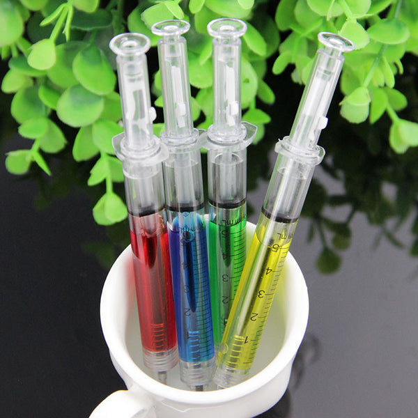 Novelty Needle Tube Writing Ball Point Syringe Flowing Liquid Black Ink Ballpoint Pen Cute Stationery Office Supplies 4pcs