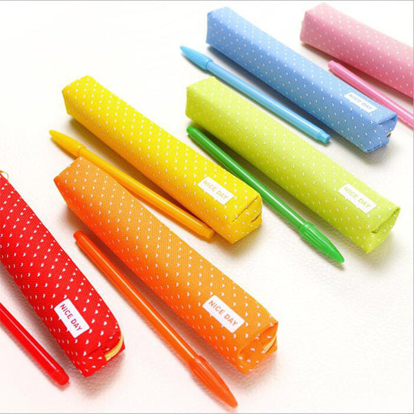 Cute candy color pencil case Kawaii dot Canvas pen bag Stationery pouch for girls gift office school supplies escolar Canetas