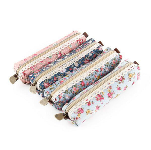 Mini Retro Flower Floral Lace Pencil Case, Pencil Bag School Supplies Cosmetic Makeup Bag Zipper Pouch Purse, Estojo Escolar